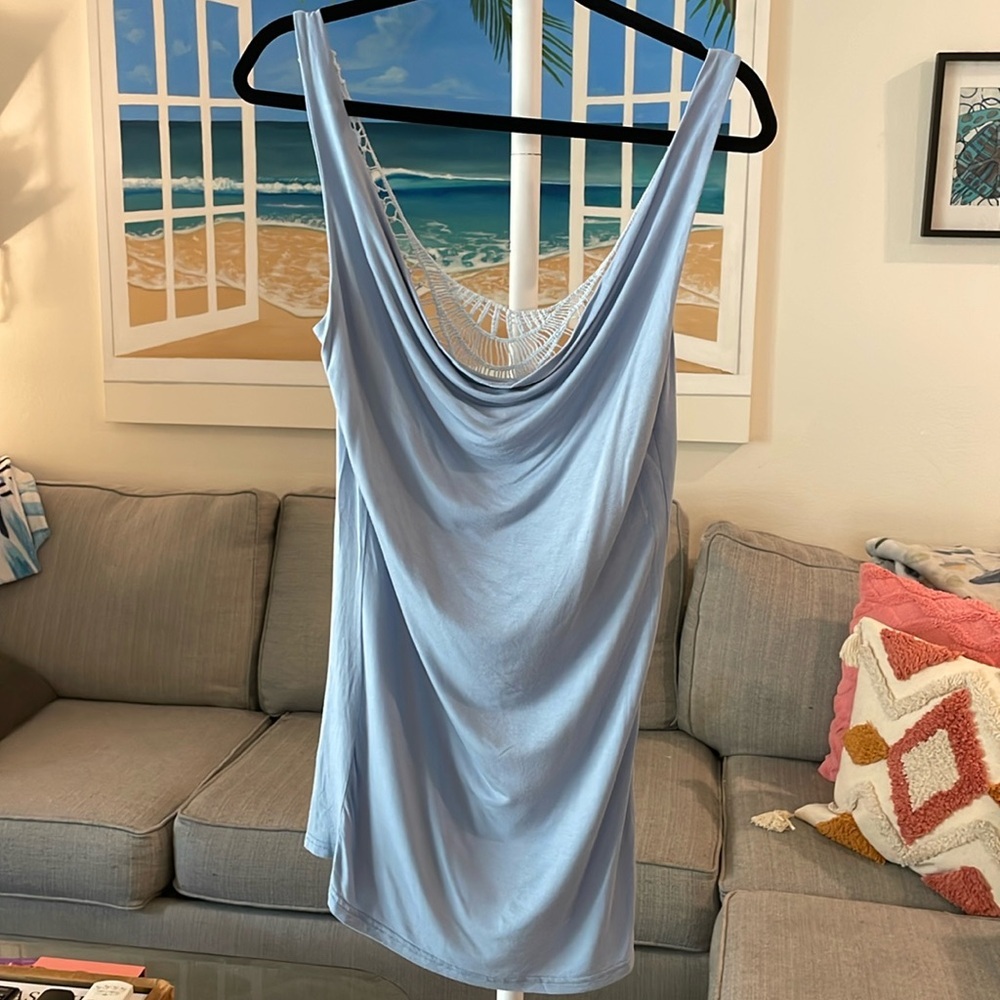 POL Baby Blue Draped Sleeveless Tunic